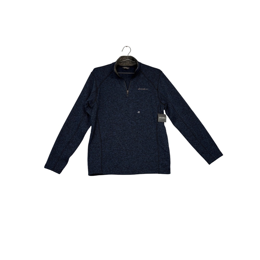 NWT Eddie Bauer Men Pullover M Blue Marled Quarter Zip Fleece Sweater Outdoor